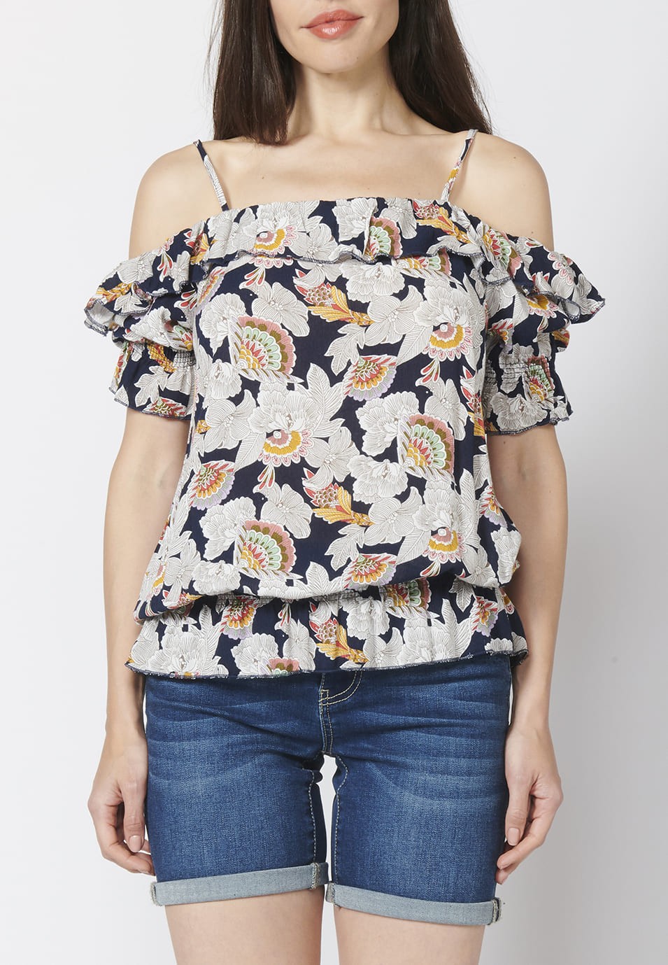 Blusa Manga Corta Fluida con Estampado Floral para Mujer 4