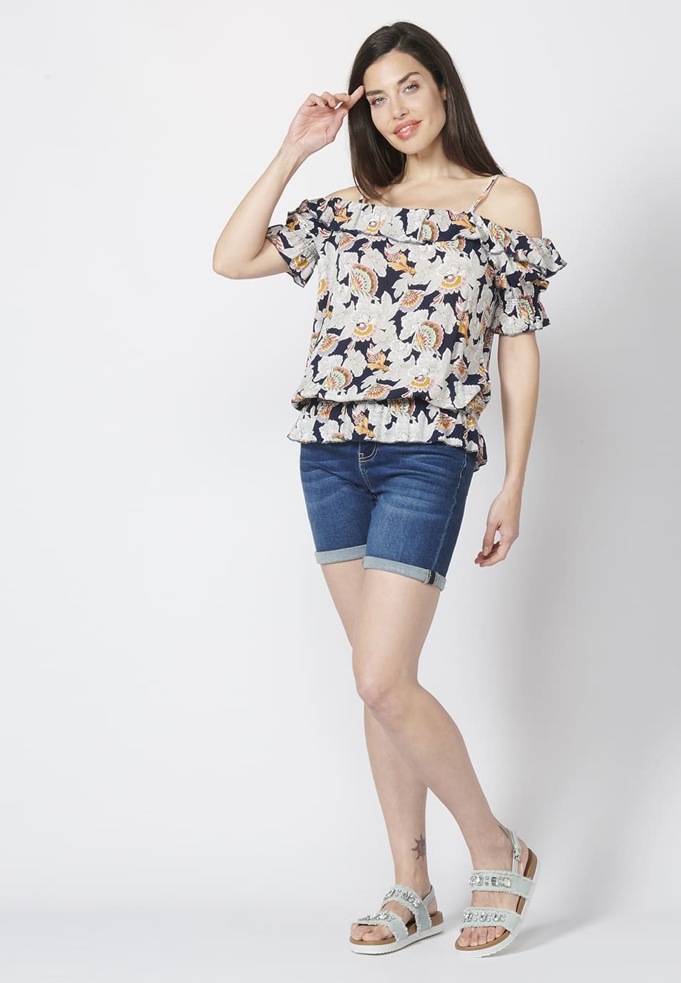 Blusa Manga Corta Fluida con Estampado Floral para Mujer 5