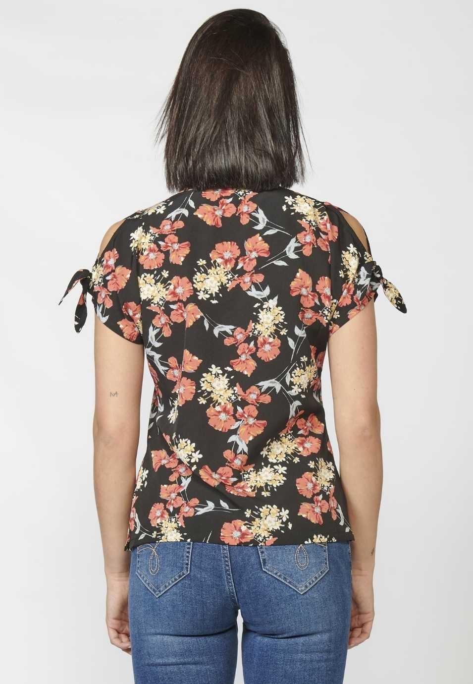 Blusa Manga Corta Mujer Estampado Floral Lazo Hombro 5