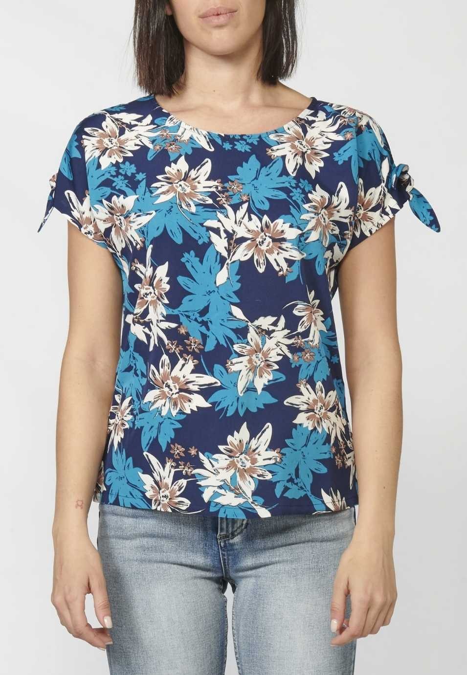 Blusa Manga Corta Mujer Estampado Floral Lazo Hombro 