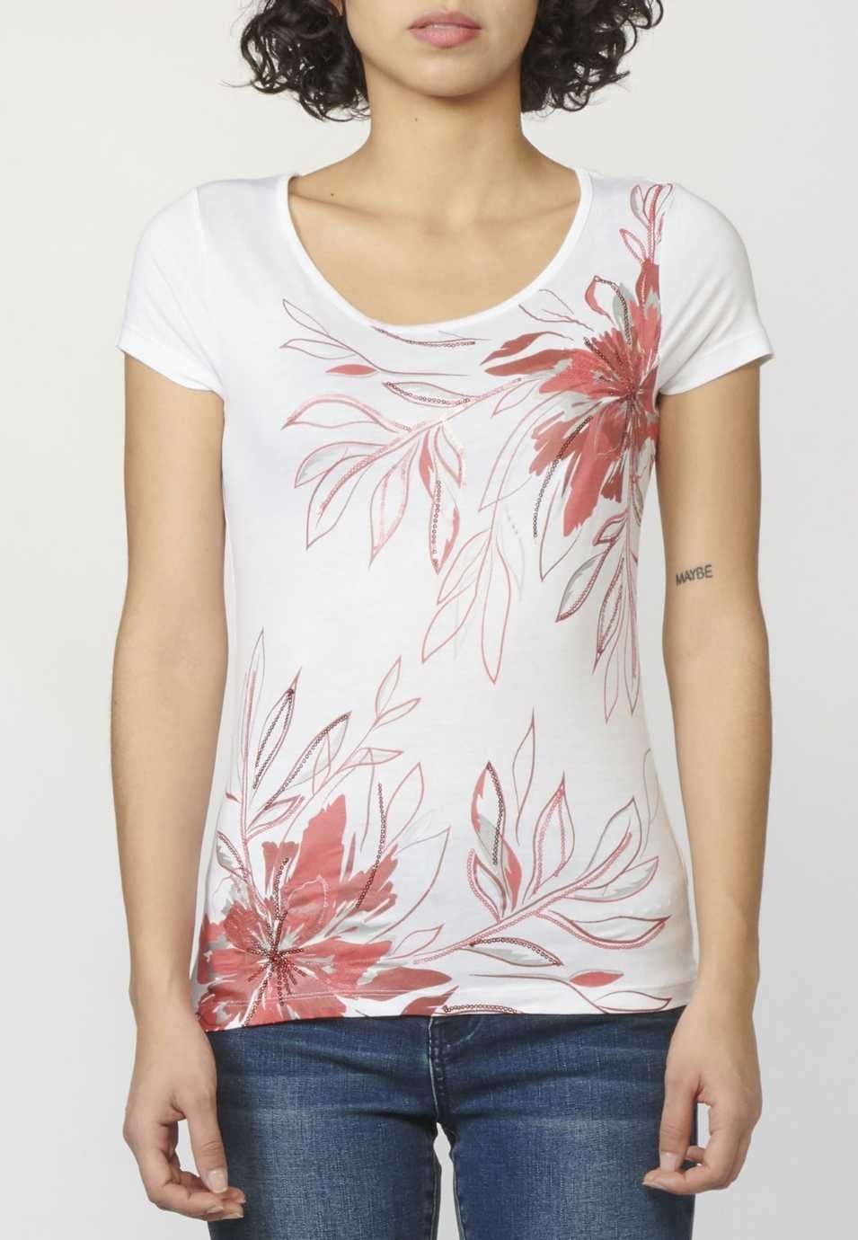 Camiseta Top manga corta con Escote Redondo y Estampado Floral para Mujer 4