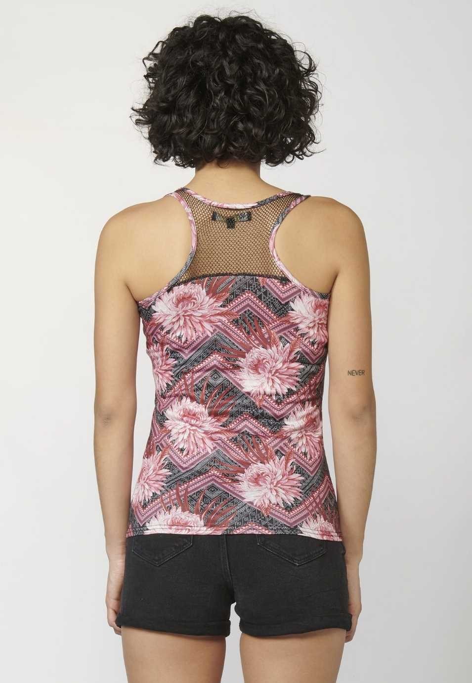 Tank Top with Round Neckline and Floral Print for Woman in Red color 4