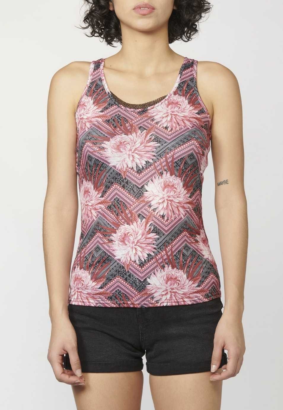 Tank Top with Round Neckline and Floral Print for Woman in Red color 6