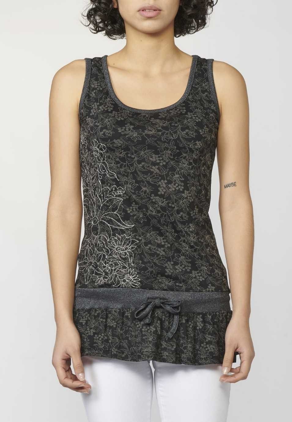 Tank Top with Round Neckline and Floral Print for Woman in Black color 6