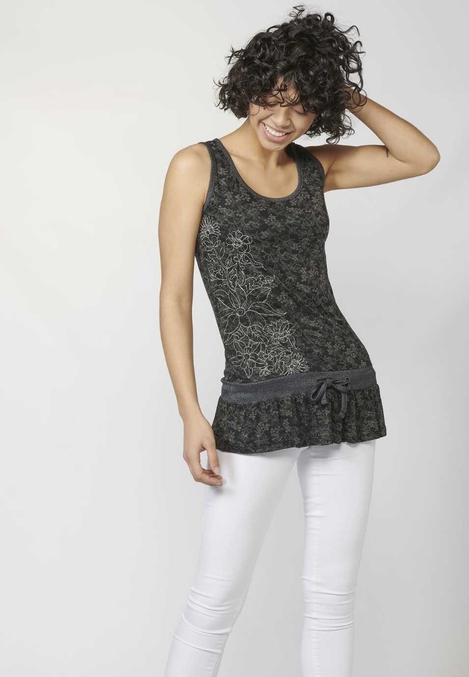 Tank Top with Round Neckline and Floral Print for Woman in Black color 5