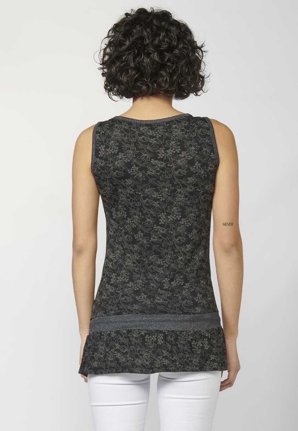 Tank Top with Round Neckline and Floral Print for Woman in Black color 2