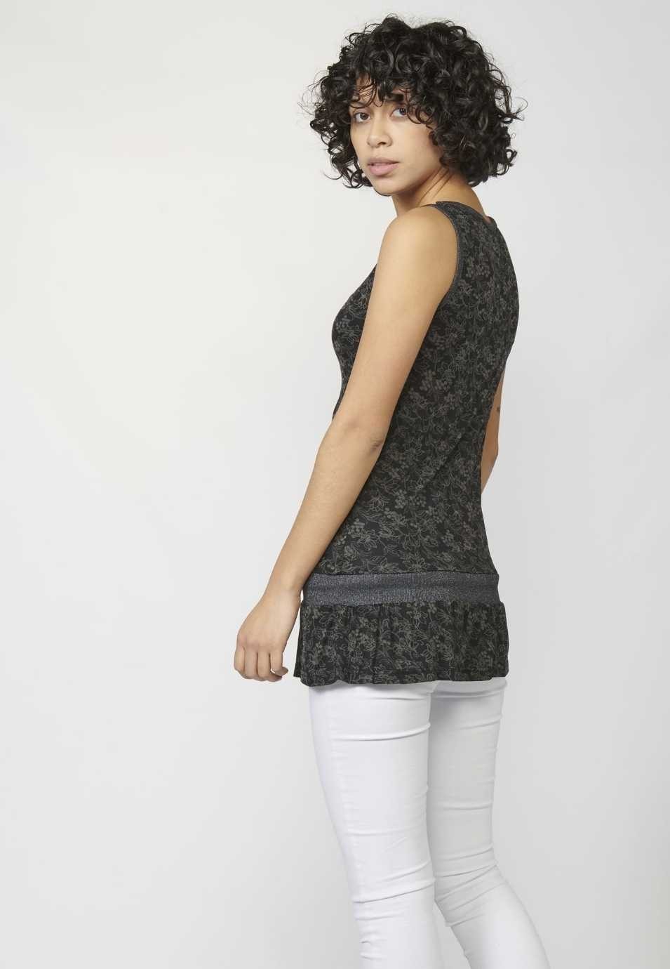 Tank Top with Round Neckline and Floral Print for Woman in Black color 4