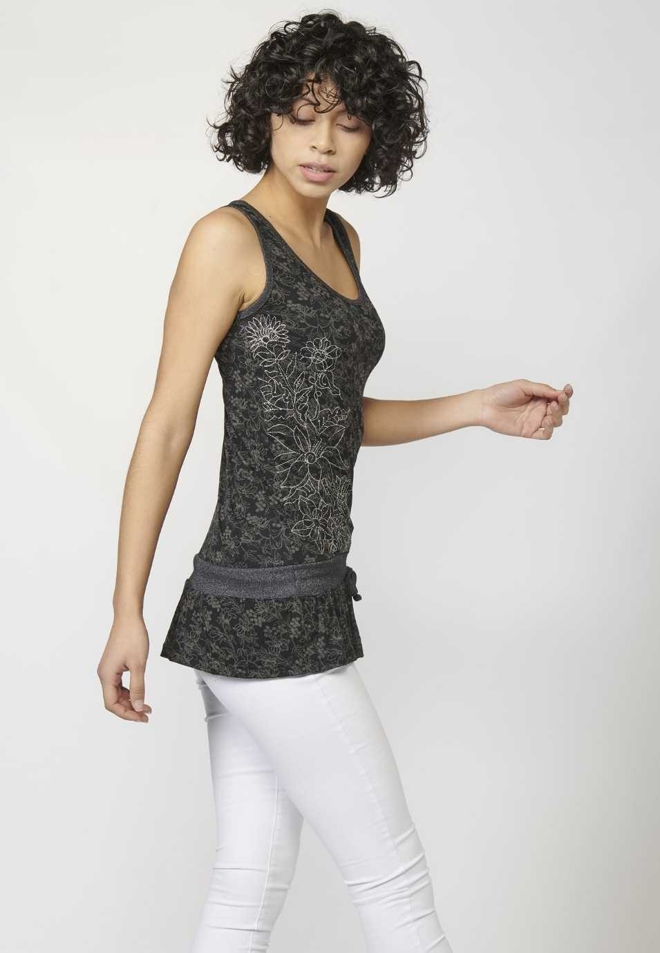 Tank Top with Round Neckline and Floral Print for Woman in Black color 3