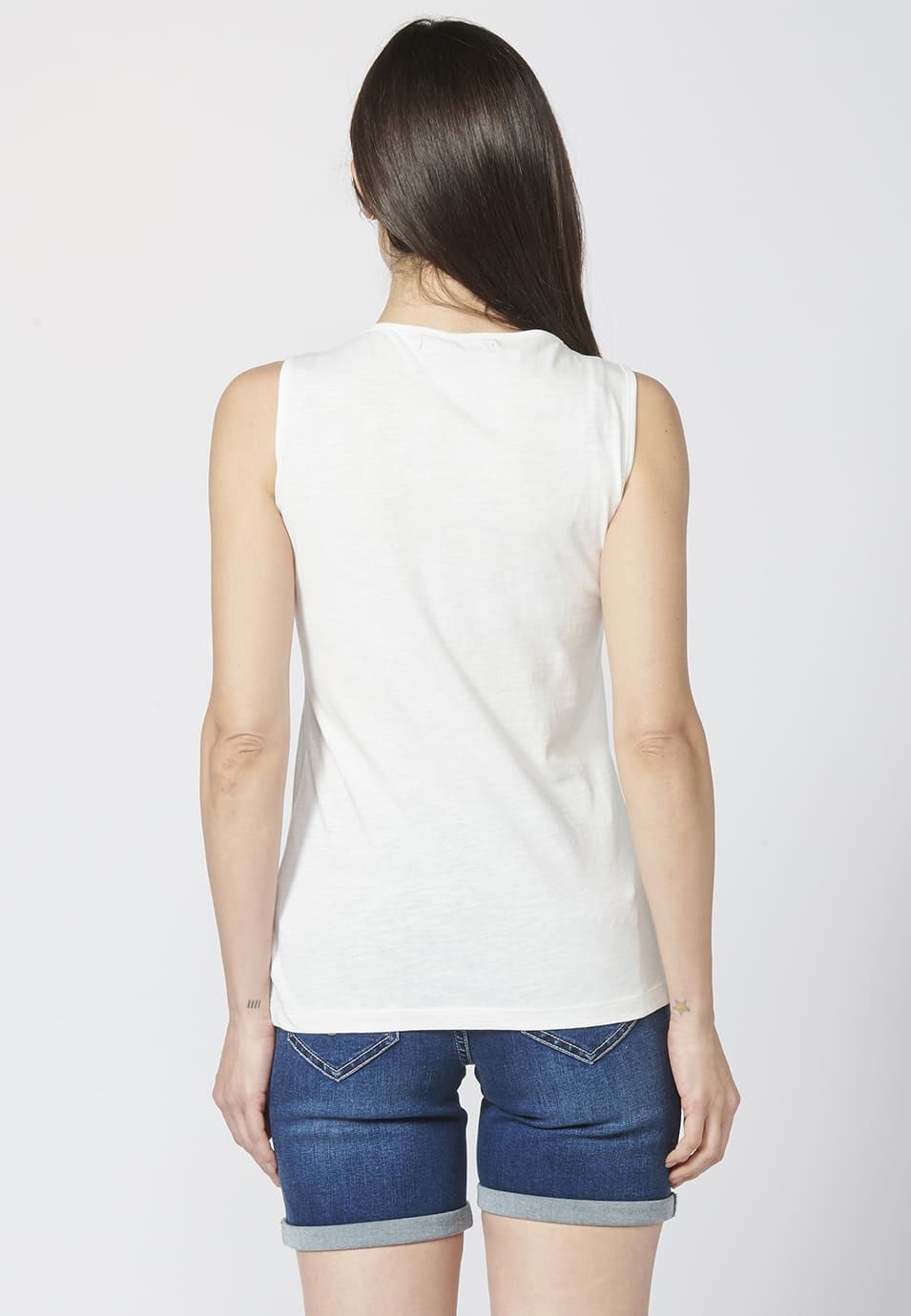 Camiseta Top tirantes de Algodón con bordado étnico con Escote Redondo para Mujer color Blanco 6