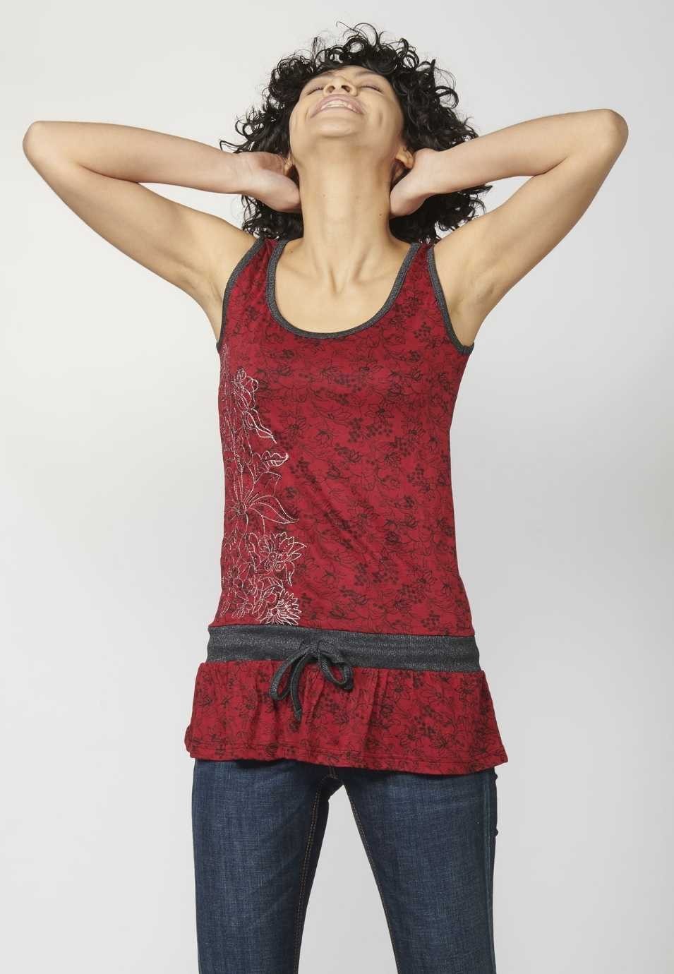 Camiseta Top tirantes con Escote Redondo y Estampado Floral para Mujer color Rojo