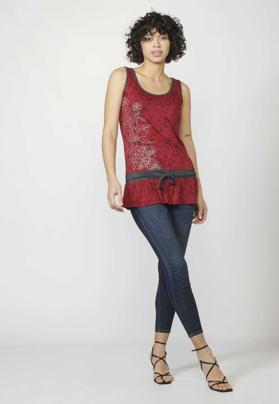 Camiseta Top tirantes con Escote Redondo y Estampado Floral para Mujer color Rojo 3