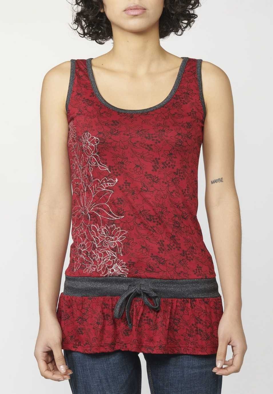 Camiseta Top tirantes con Escote Redondo y Estampado Floral para Mujer color Rojo 1