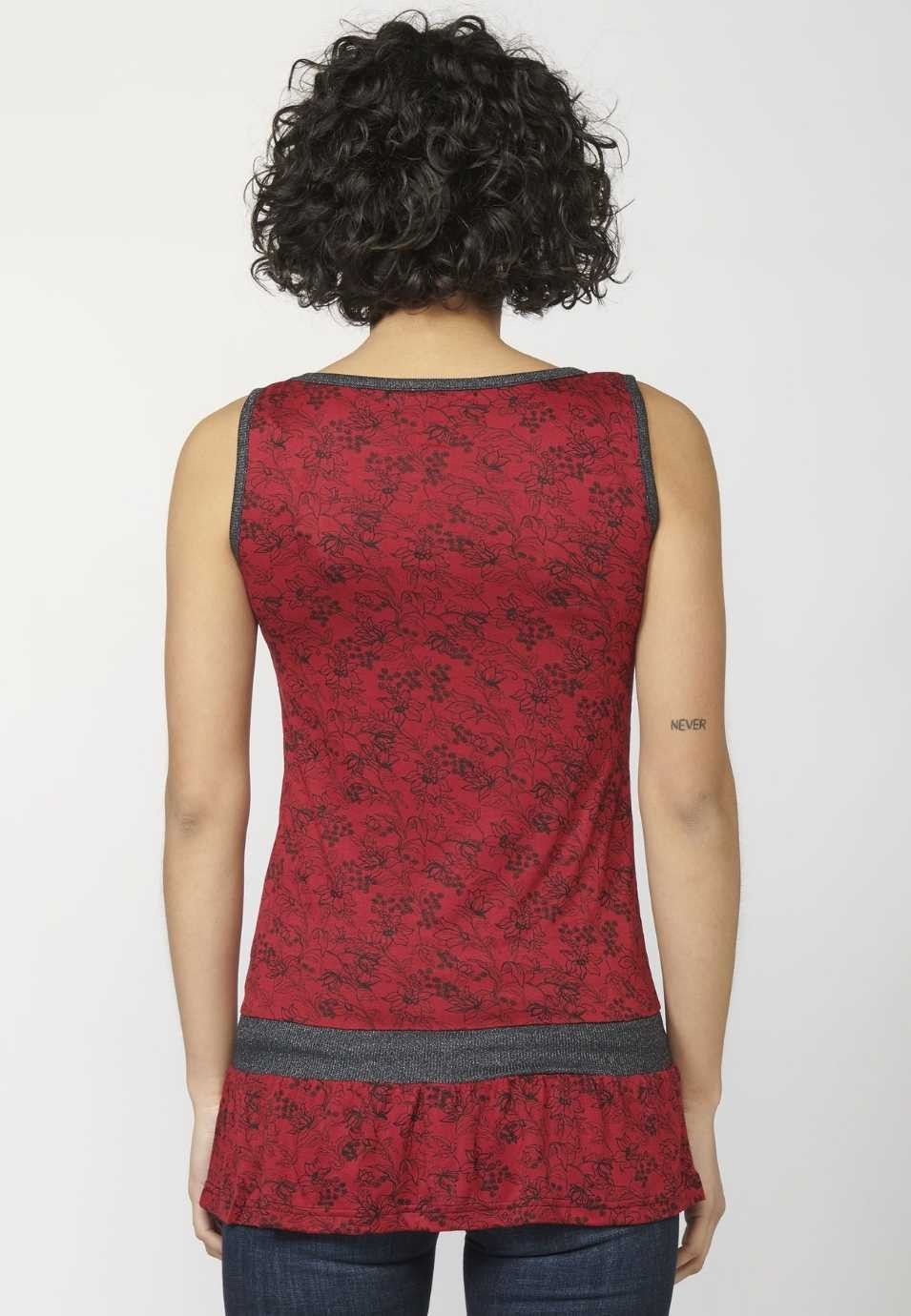 Camiseta Top tirantes con Escote Redondo y Estampado Floral para Mujer color Rojo 5