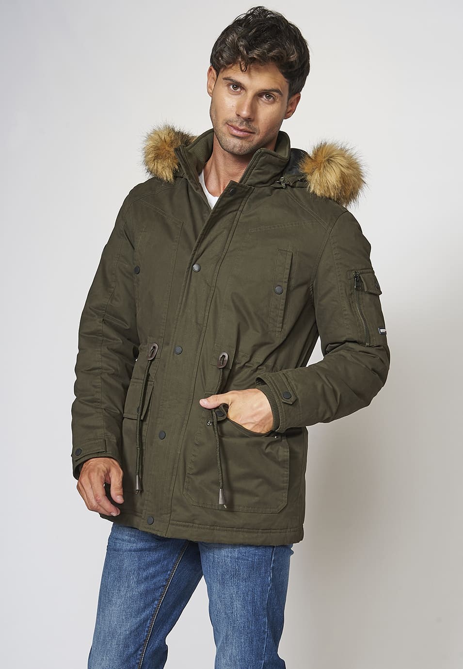 Veste Parka à Taille Ajustable avec Ruban et Capuche pour Homme