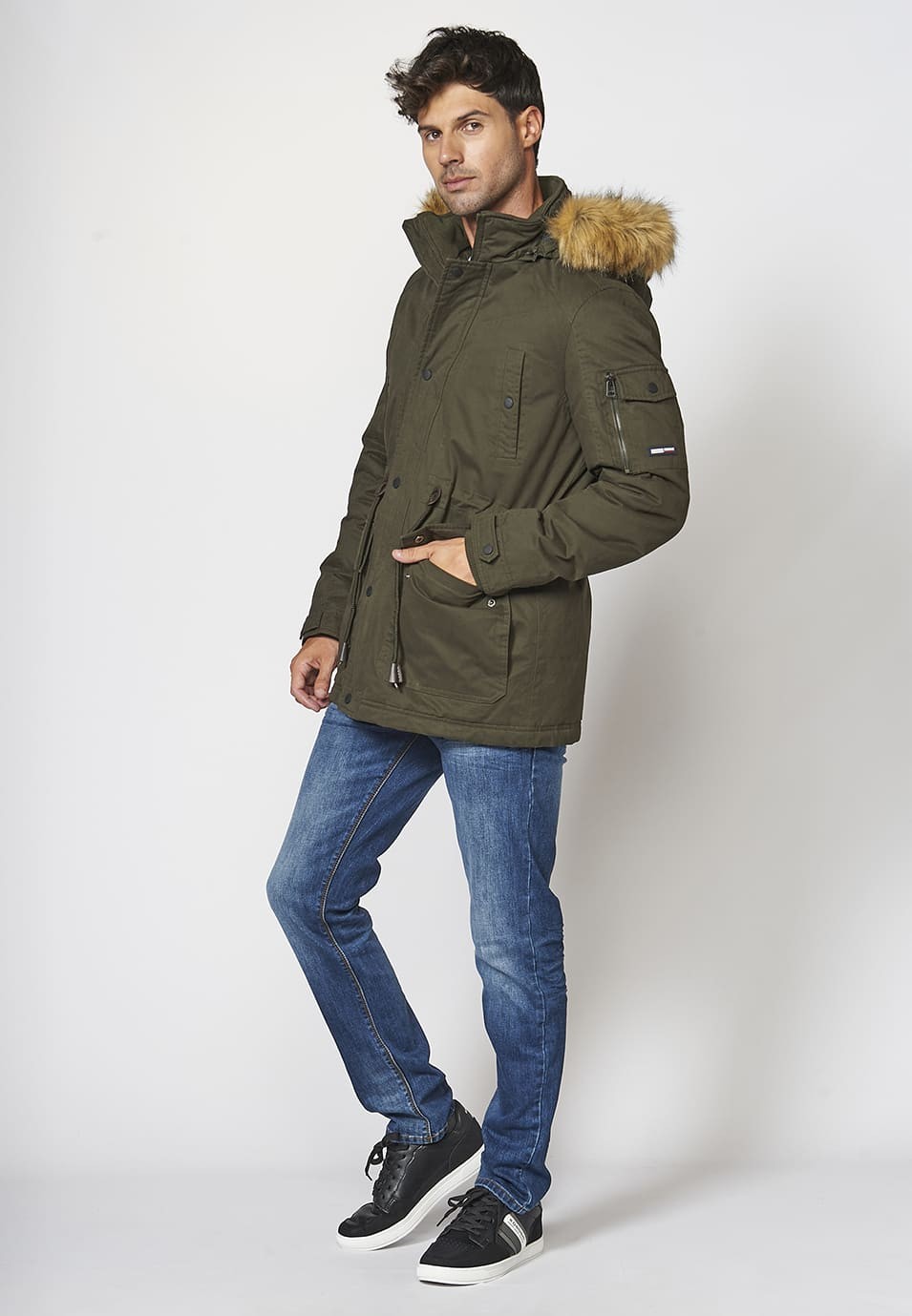 Veste Parka à Taille Ajustable avec Ruban et Capuche pour Homme