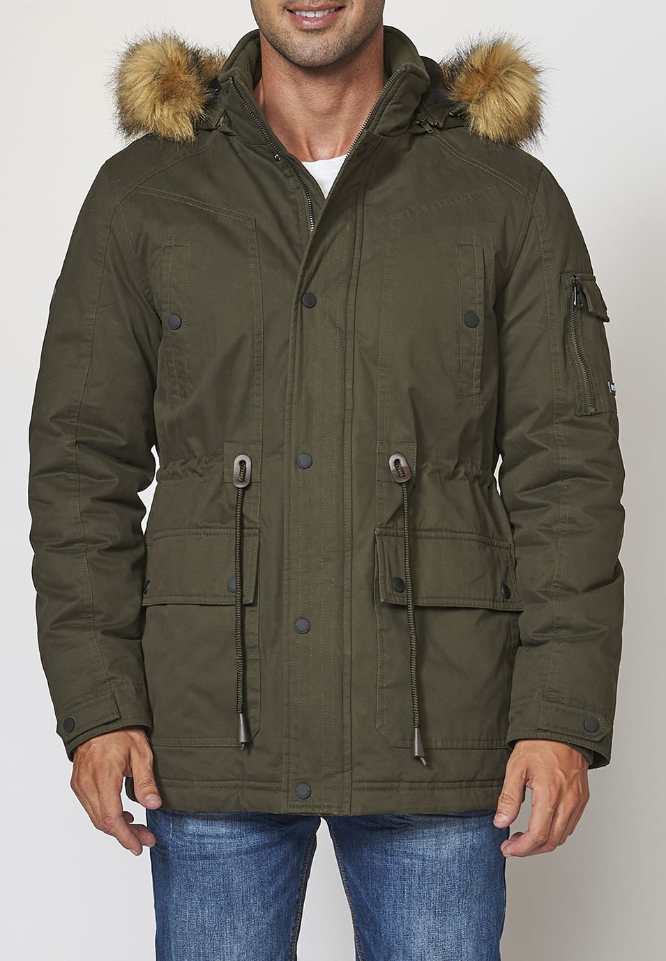 Veste Parka à Taille Ajustable avec Ruban et Capuche pour Homme