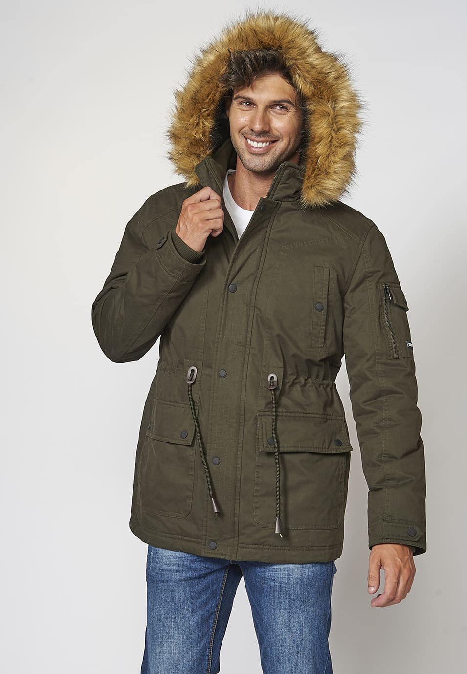 Veste Parka à Taille Ajustable avec Ruban et Capuche pour Homme