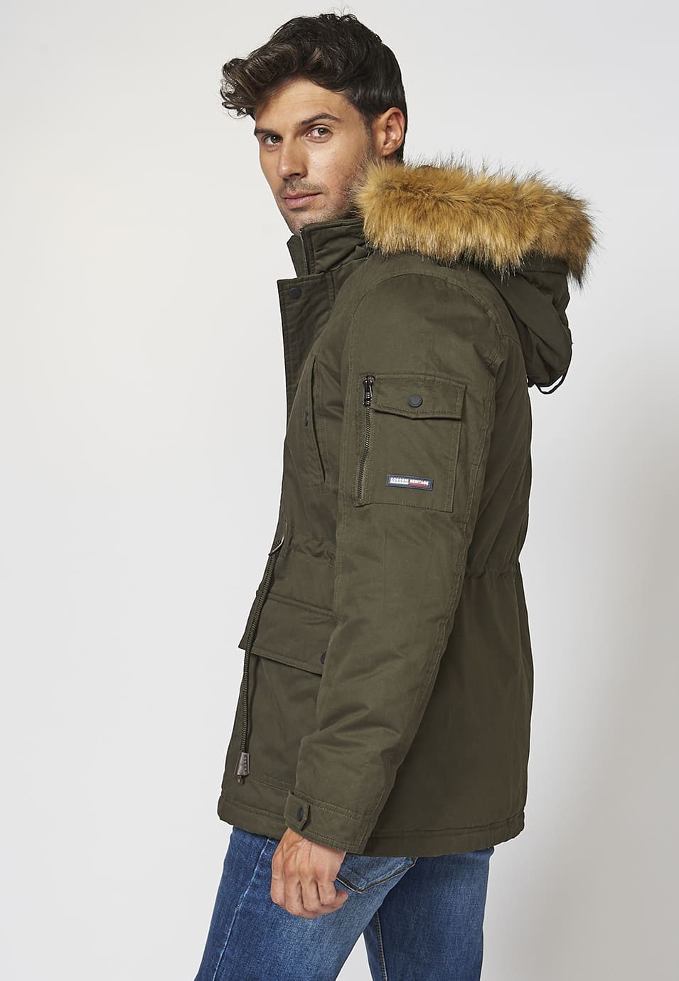 Veste Parka à Taille Ajustable avec Ruban et Capuche pour Homme