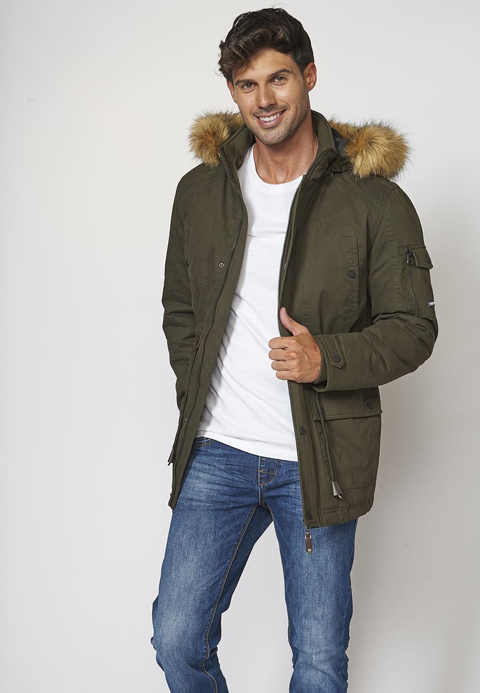 Veste Parka à Taille Ajustable avec Ruban et Capuche pour Homme