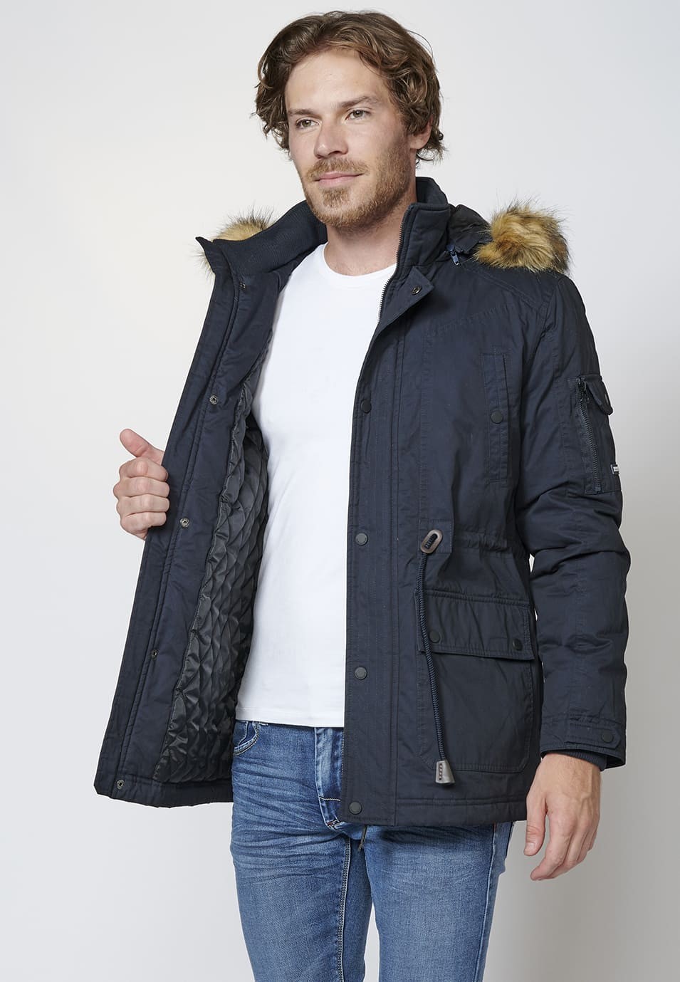 Veste Parka à Taille Ajustable avec Ruban et Capuche pour Homme