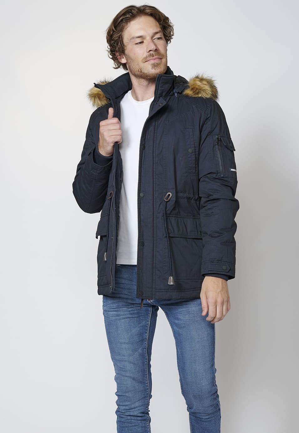 Veste Parka à Taille Ajustable avec Ruban et Capuche pour Homme