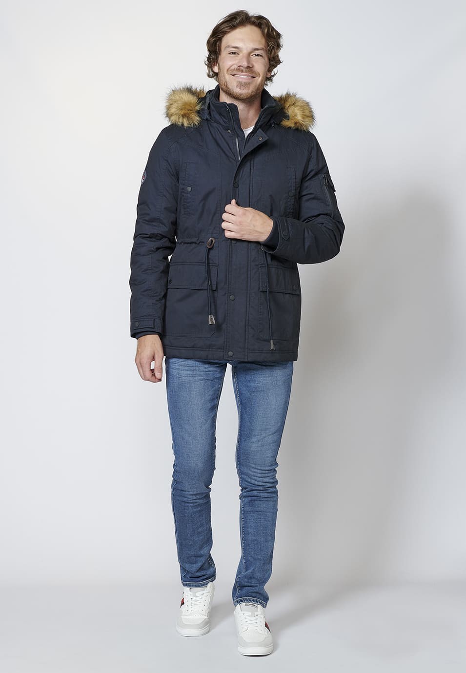 Veste Parka à Taille Ajustable avec Ruban et Capuche pour Homme