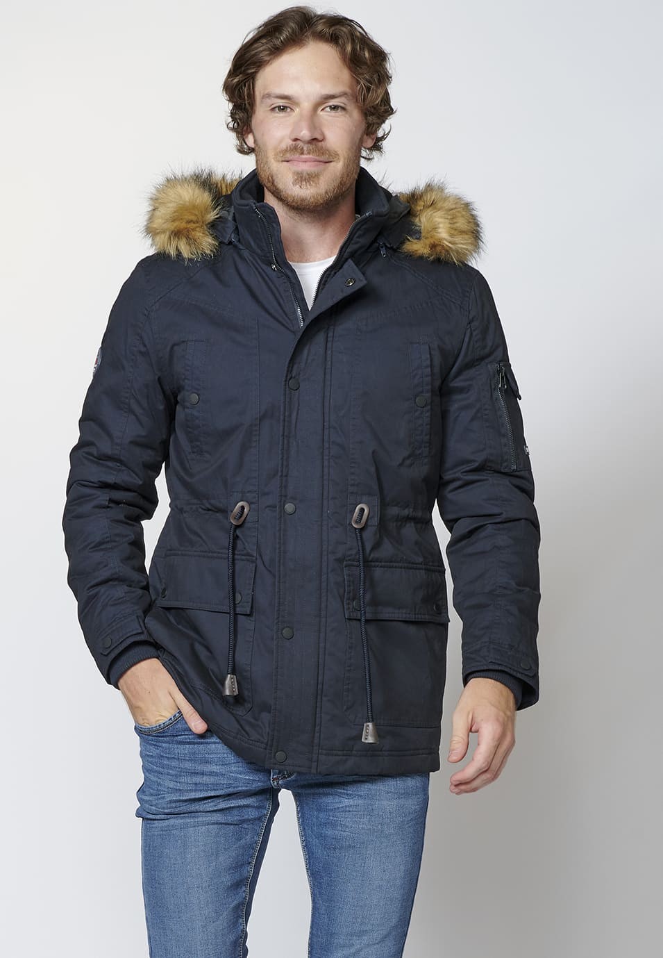 Veste Parka à Taille Ajustable avec Ruban et Capuche pour Homme