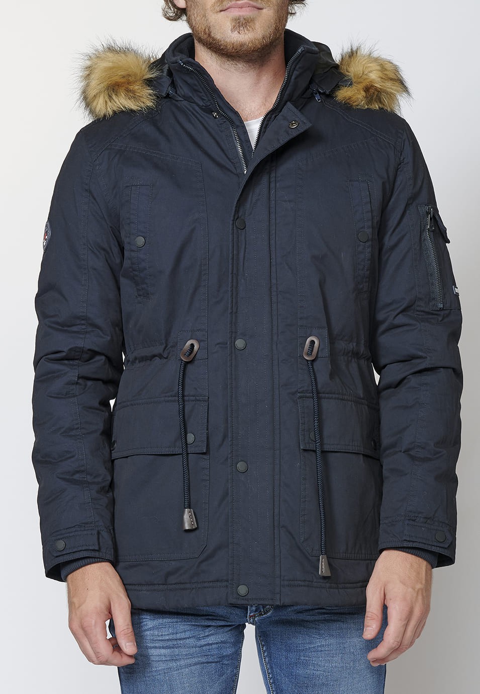 Veste Parka à Taille Ajustable avec Ruban et Capuche pour Homme