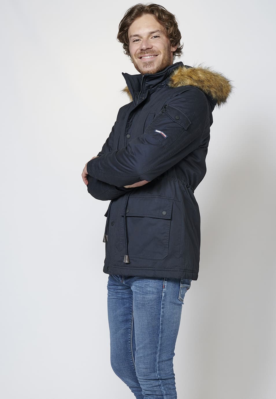 Veste Parka à Taille Ajustable avec Ruban et Capuche pour Homme