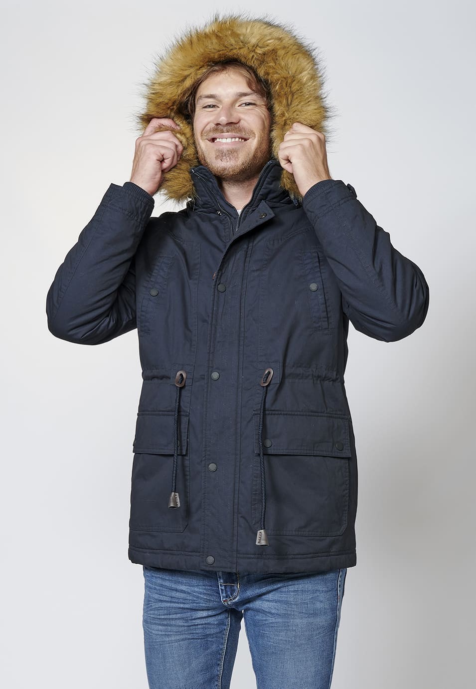 Veste Parka à Taille Ajustable avec Ruban et Capuche pour Homme