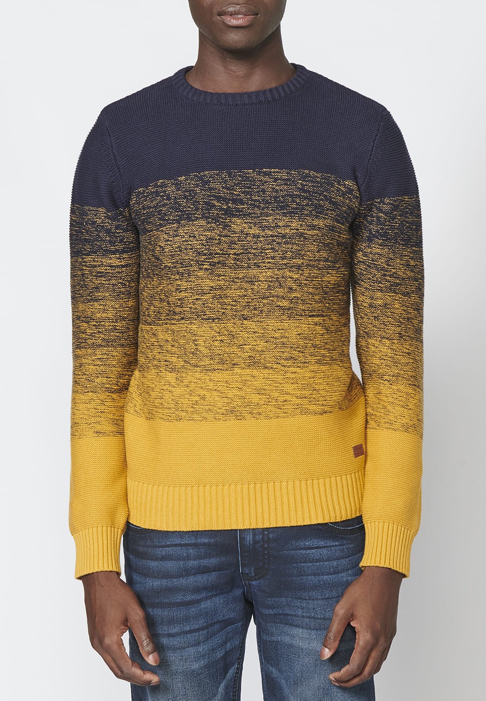 Pull en tricot à manches longues en coton de couleur dégradée pour hommes