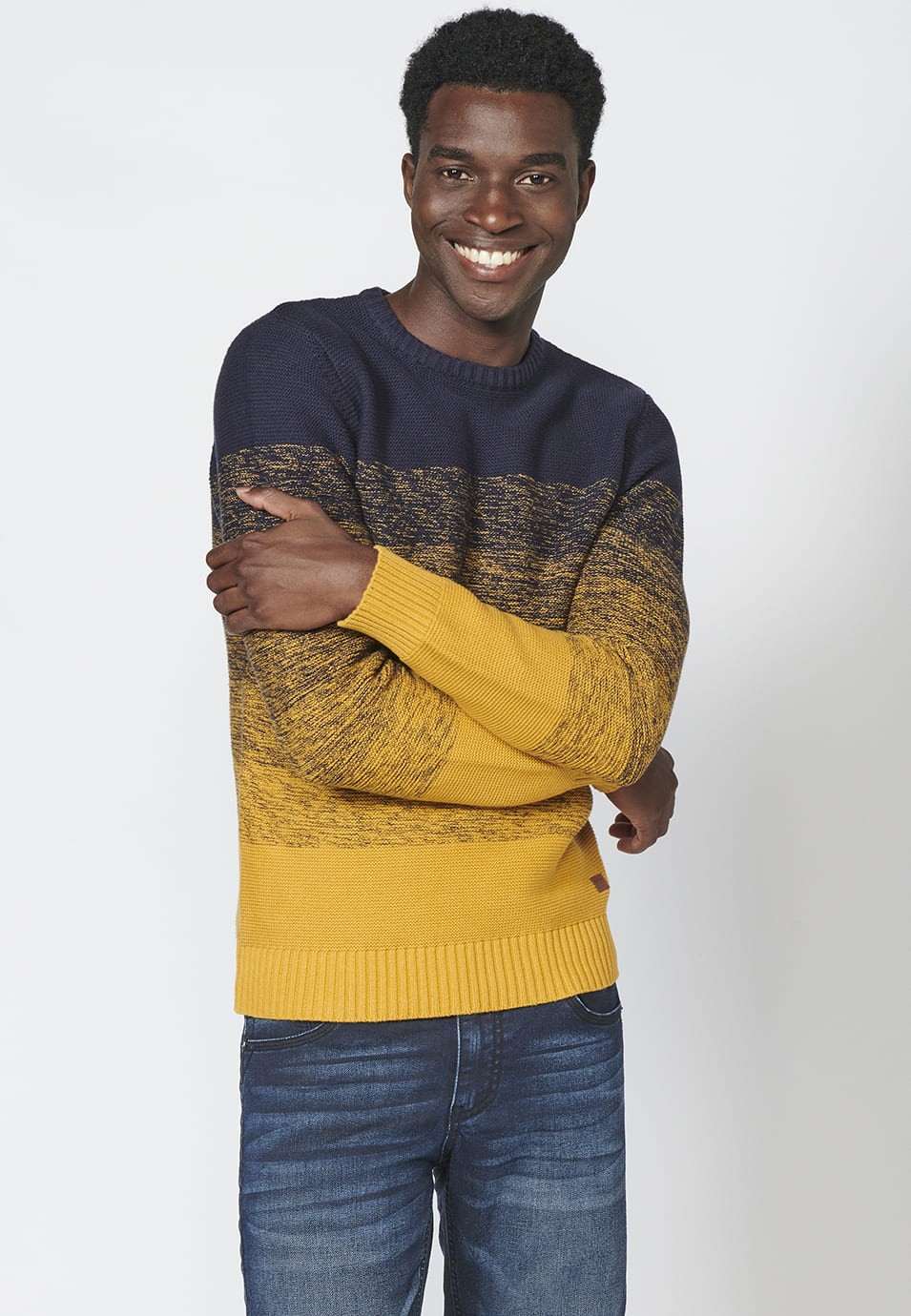 Pull en tricot à manches longues en coton de couleur dégradée pour hommes