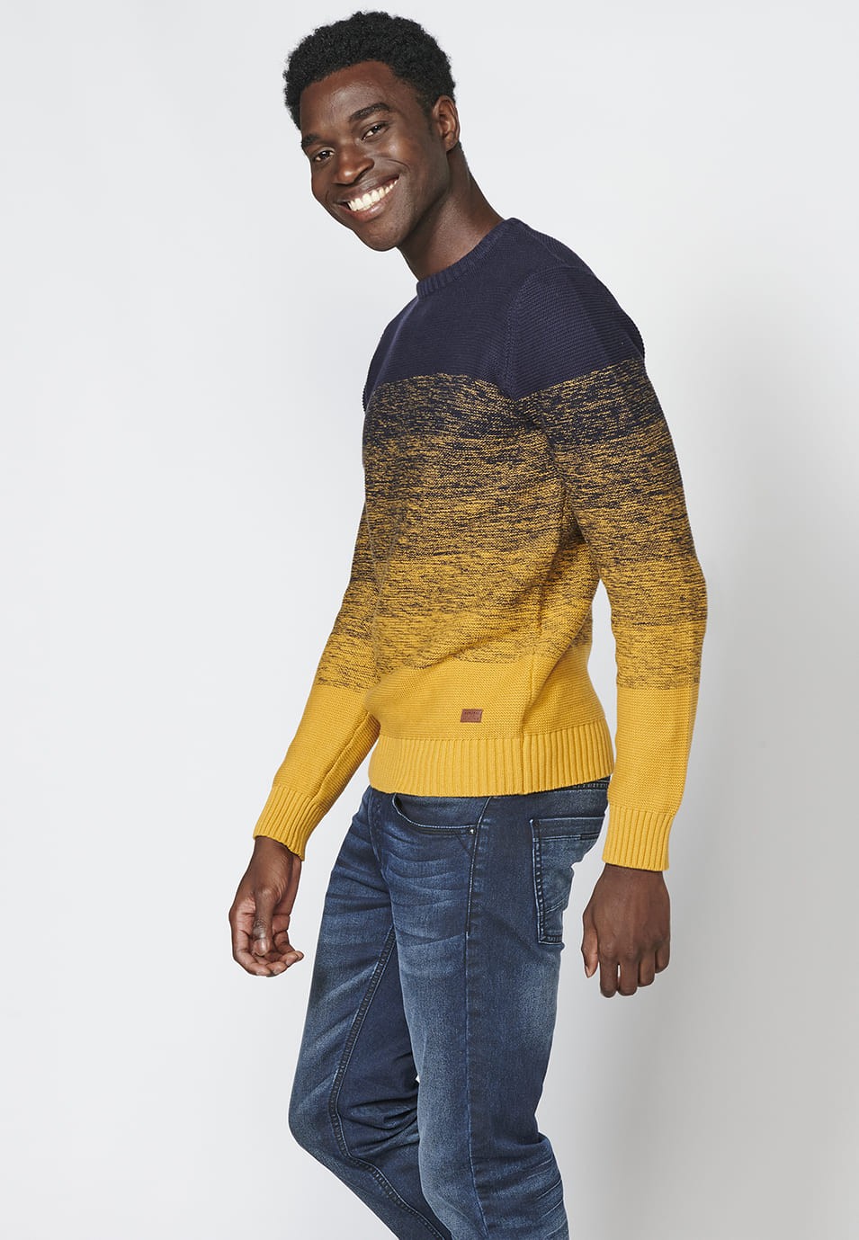 Pull en tricot à manches longues en coton de couleur dégradée pour hommes