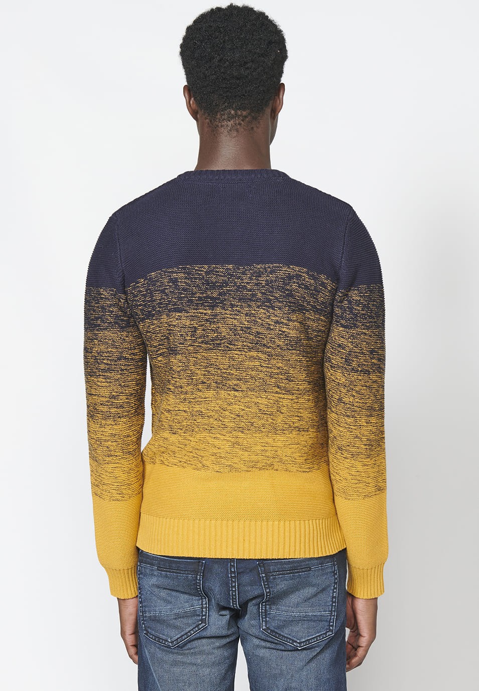 Pull en tricot à manches longues en coton de couleur dégradée pour hommes