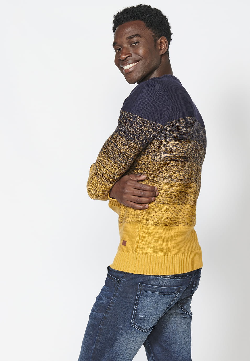 Pull en tricot à manches longues en coton de couleur dégradée pour hommes