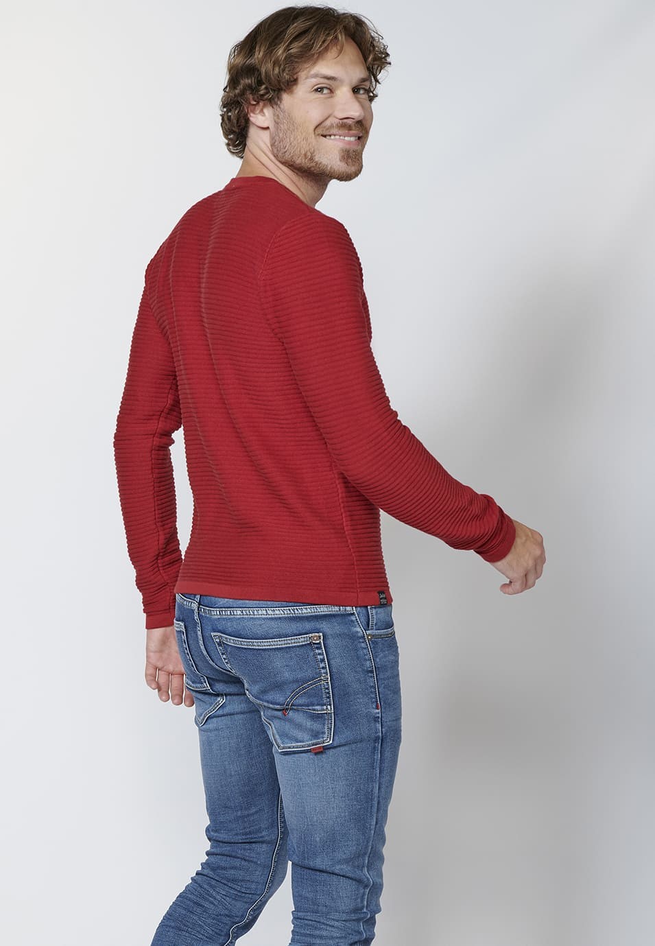 Jersey rojo de algodón de manga larga texturizado para hombre