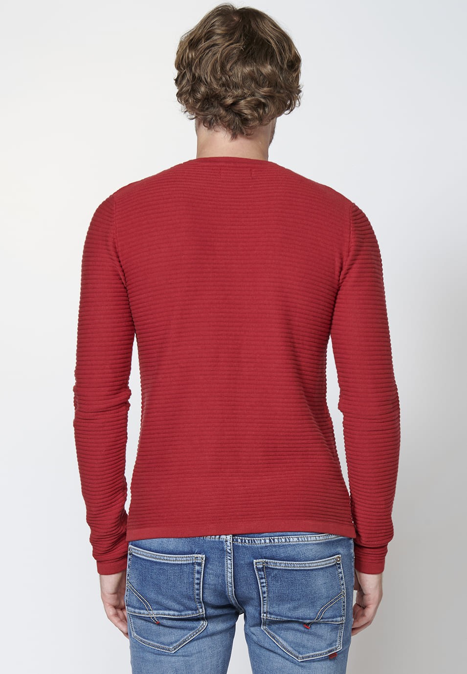 Jersey rojo de algodón de manga larga texturizado para hombre