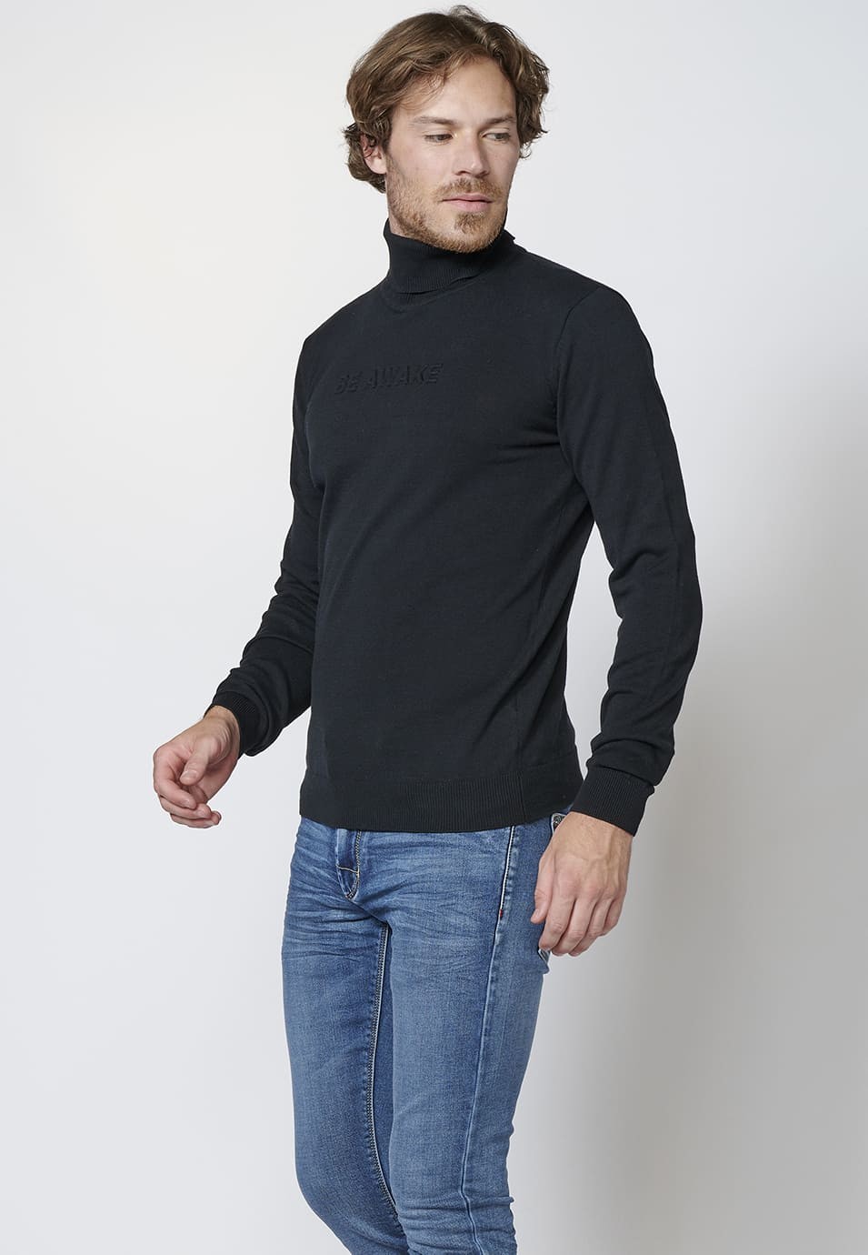 Pull en coton à col haut et manches longues pour hommes