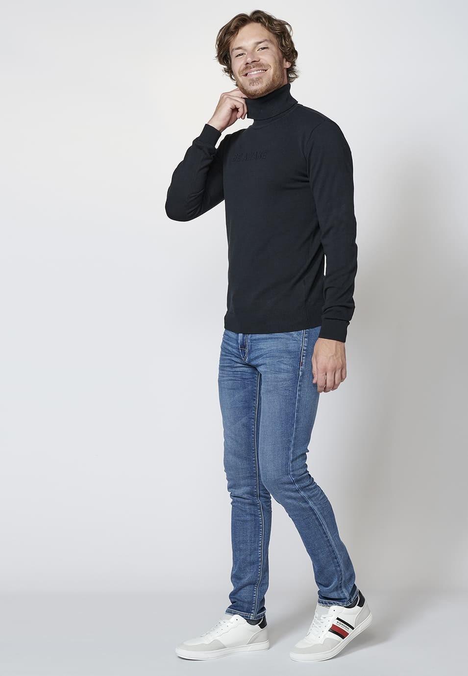 Pull en coton à col haut et manches longues pour hommes