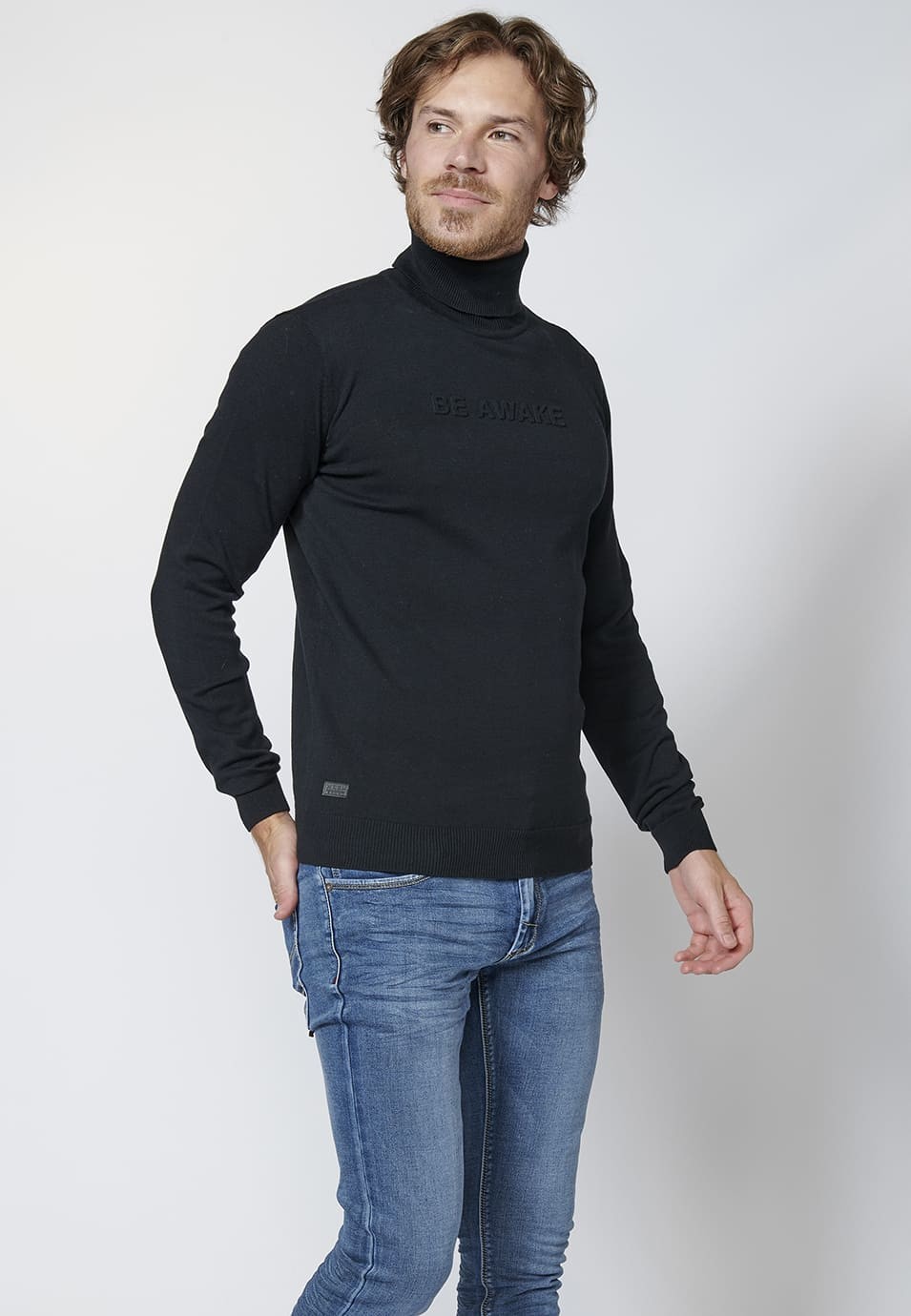 Pull en coton à col haut et manches longues pour hommes