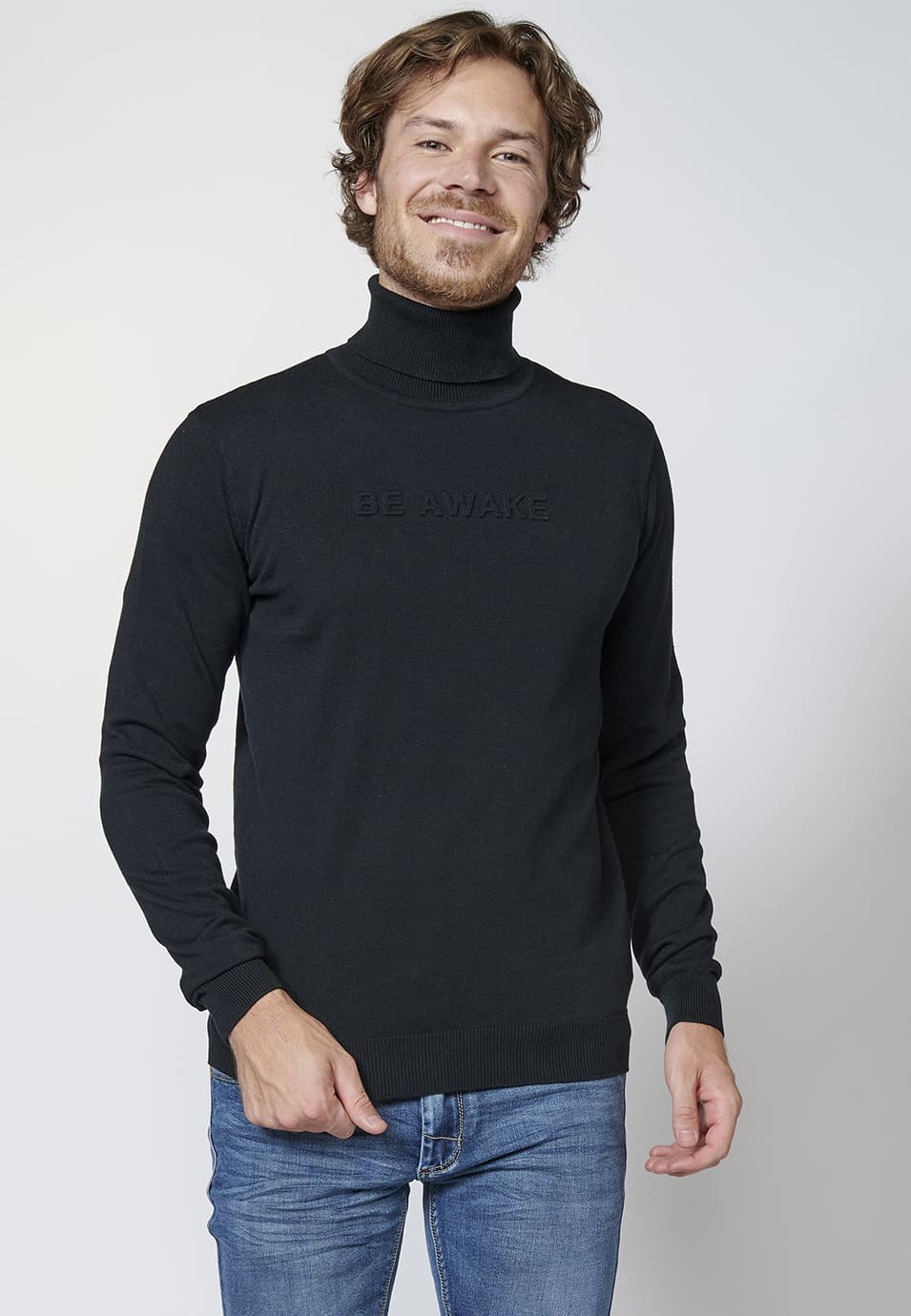 Pull en coton à col haut et manches longues pour hommes