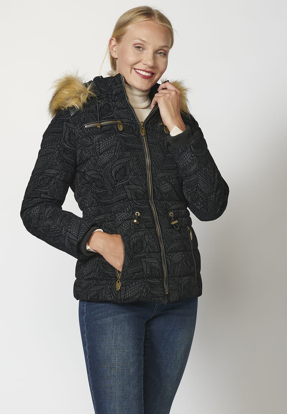 Women's Padded Parka Down Jacket with Removable Fur Hood