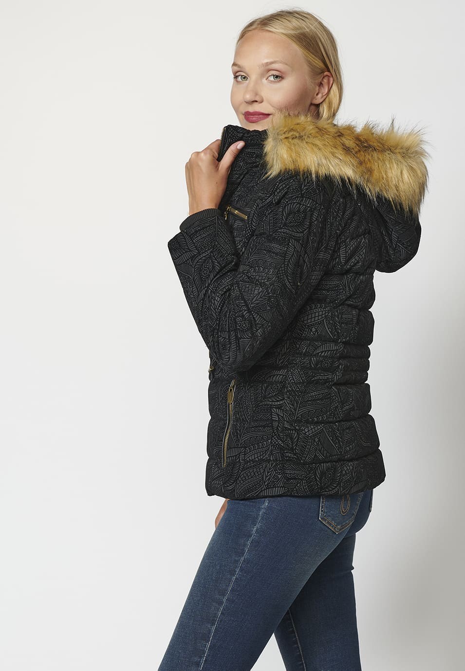 Women's Padded Parka Down Jacket with Removable Fur Hood