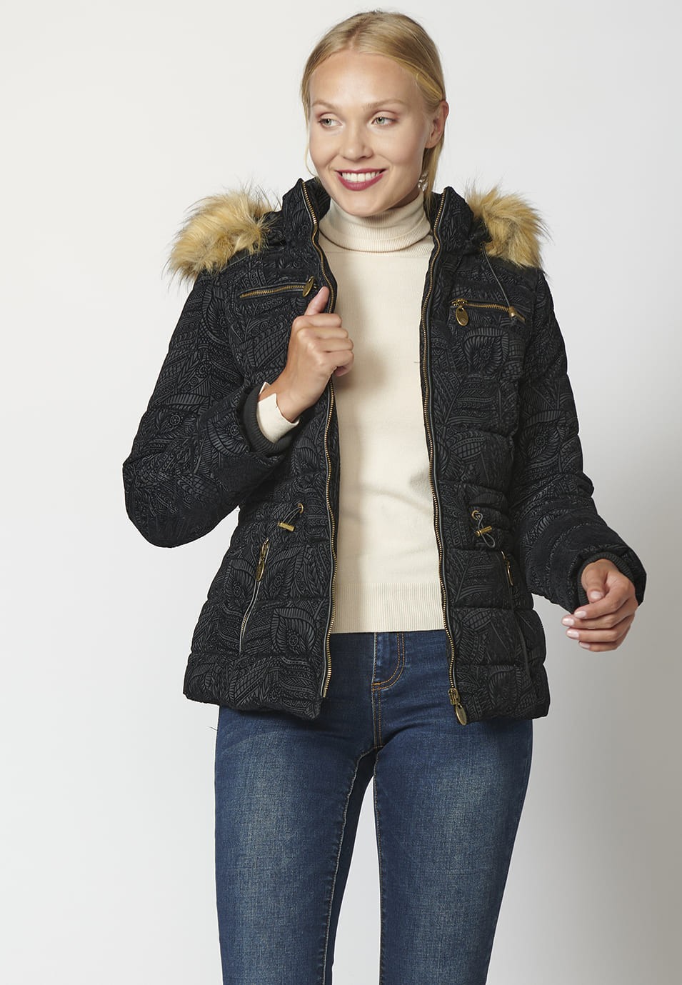 Women's Padded Parka Down Jacket with Removable Fur Hood