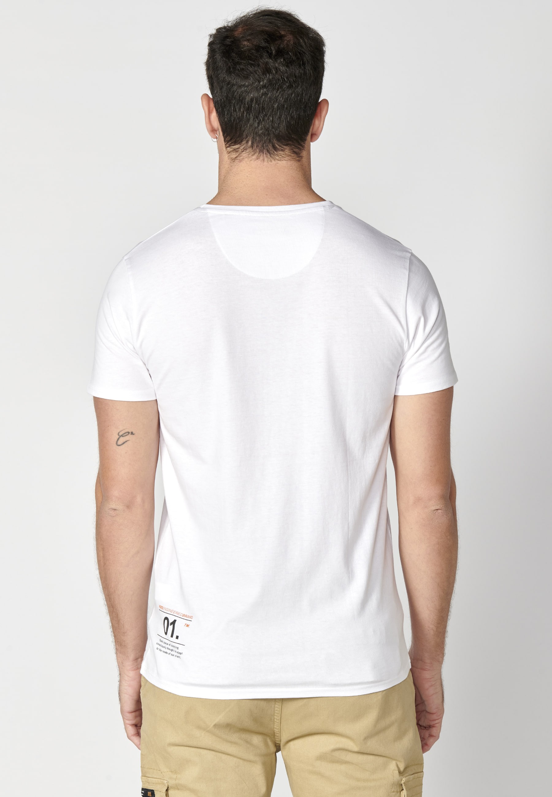 White short-sleeved Cotton T-shirt with front print for Men