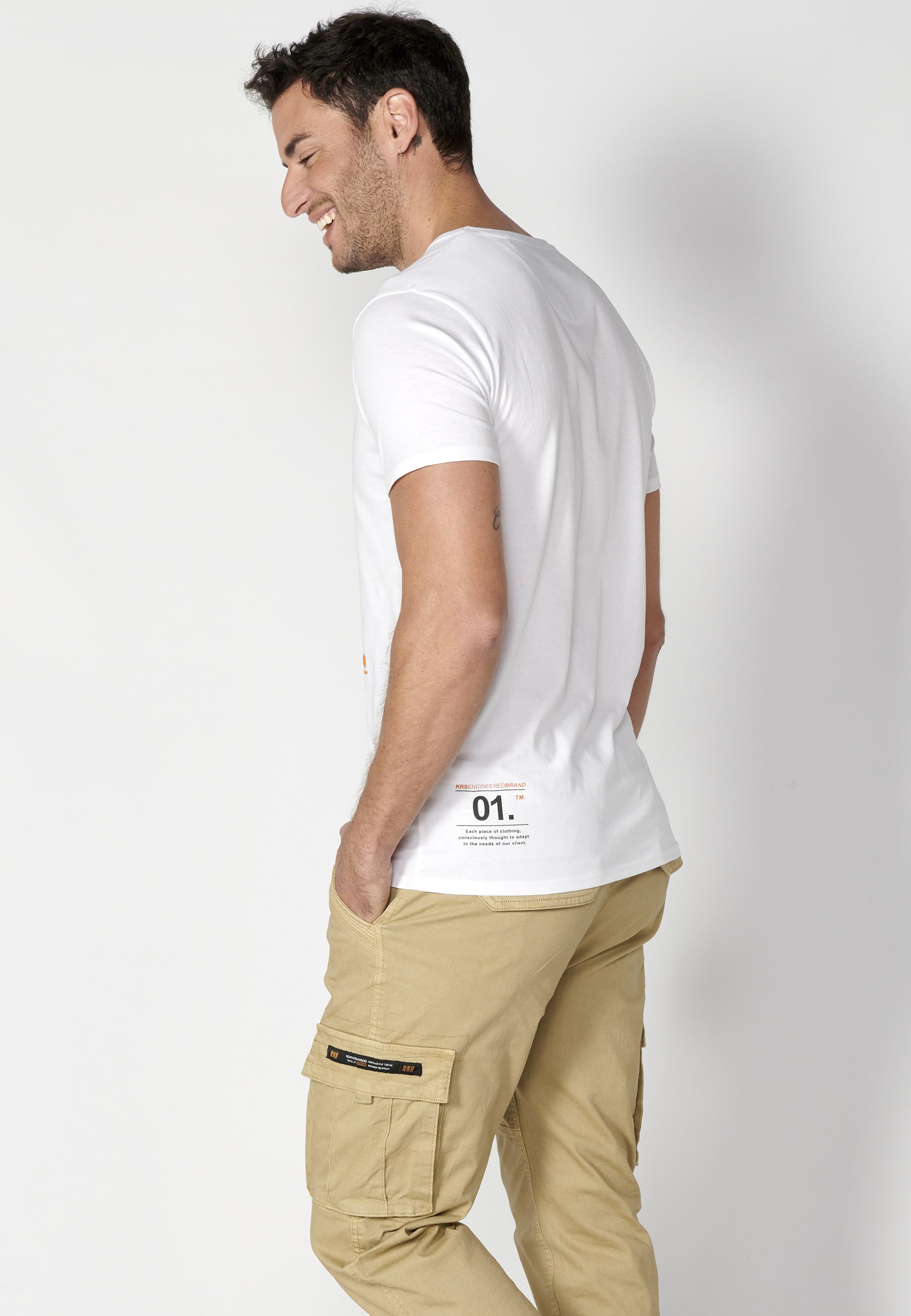 White short-sleeved Cotton T-shirt with front print for Men