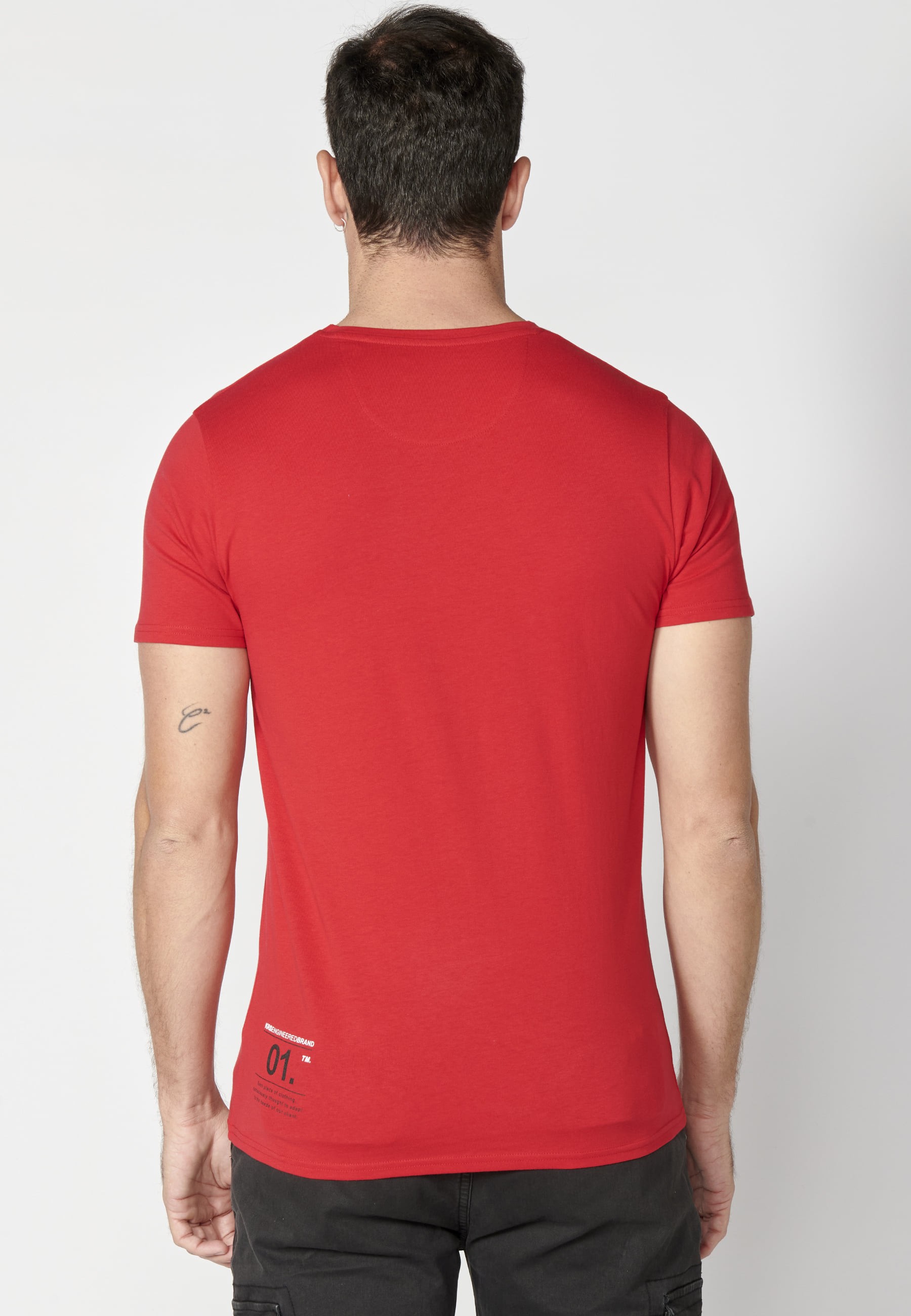 Red short-sleeved Cotton T-shirt with front print for Men