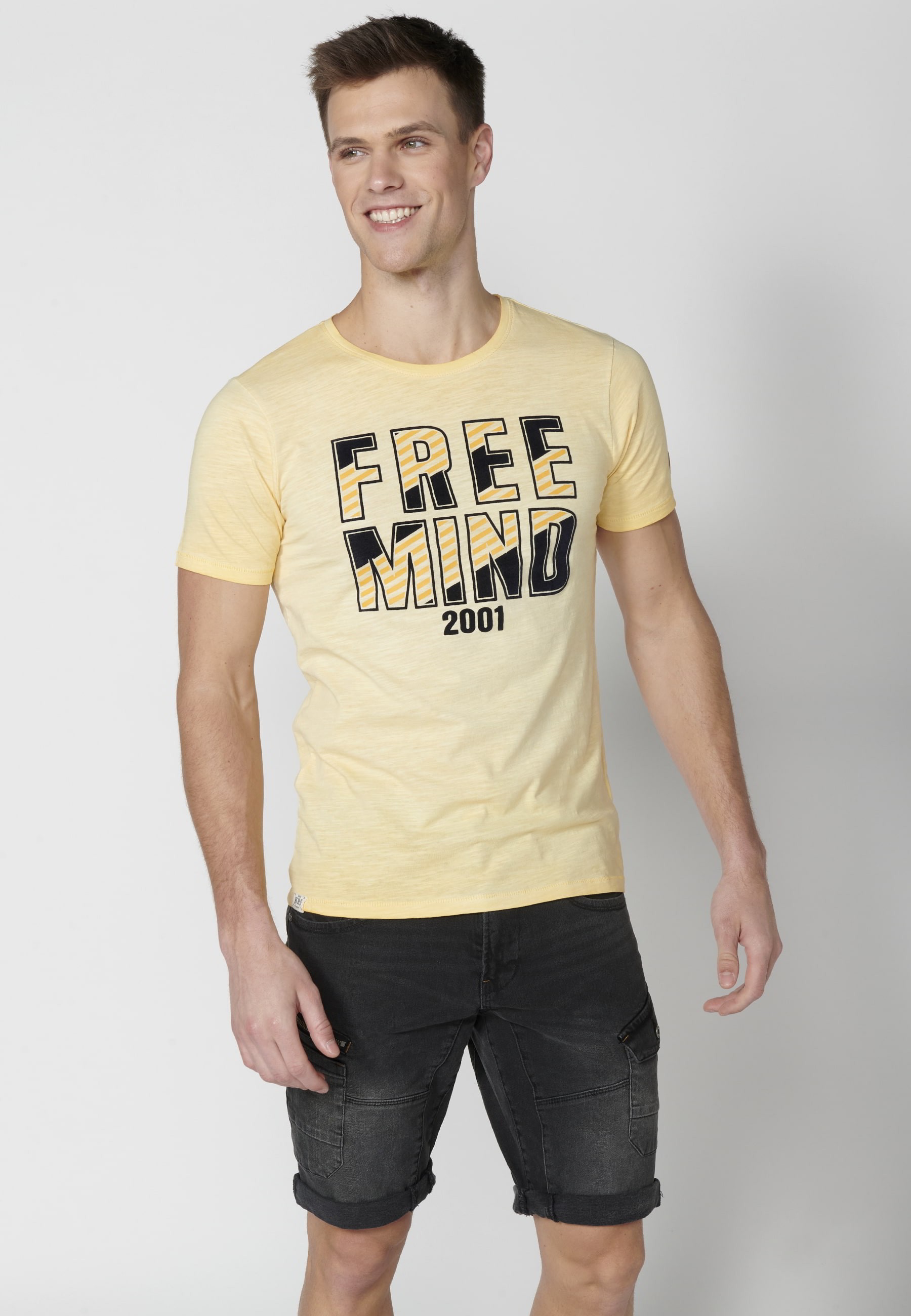 Camiseta manga corta de Algodón color Amarillo para Hombre