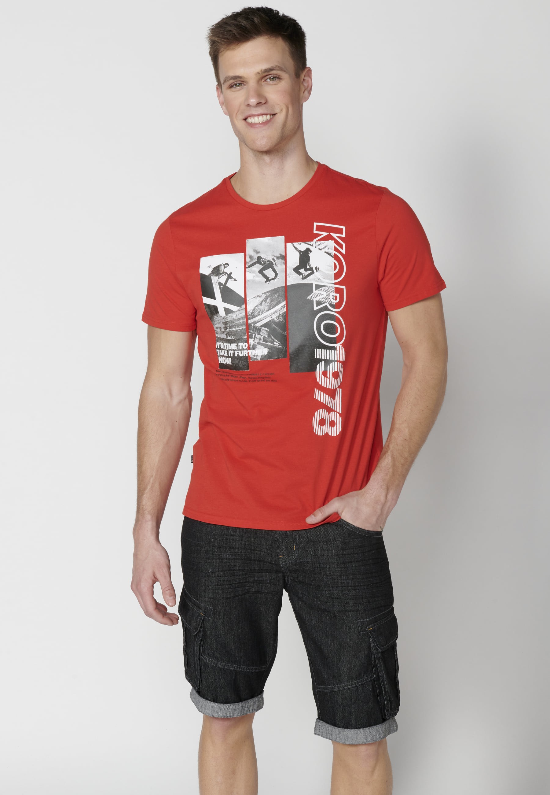 T-shirt à manches courtes en coton rouge pour homme