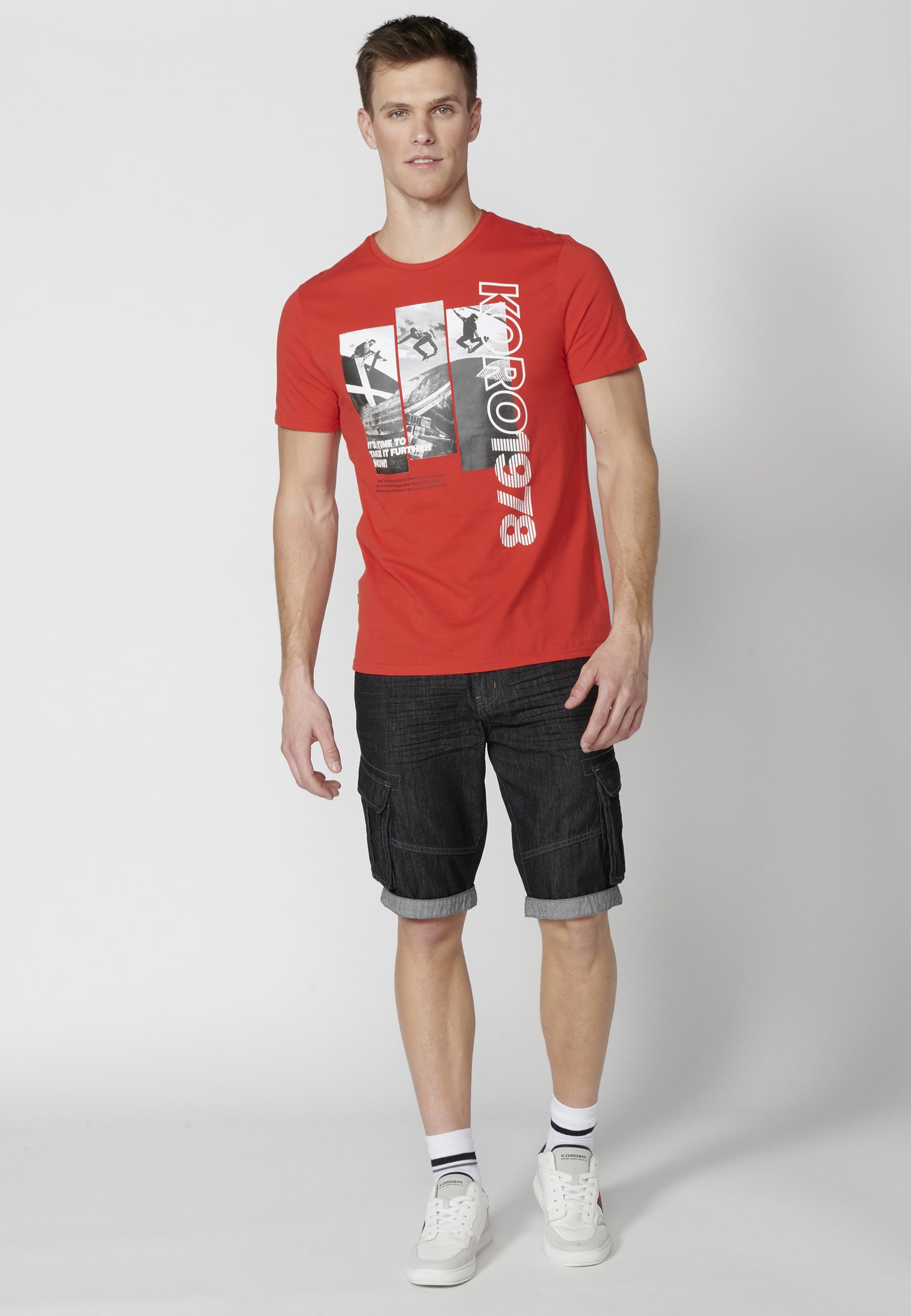 T-shirt à manches courtes en coton rouge pour homme